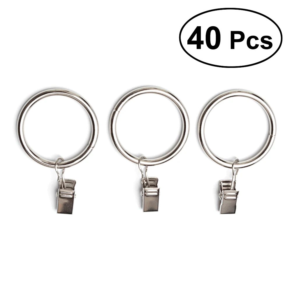 

Rustproof Drapery Iron Ring with Hook Curtain Metal Loop with Clip 4mm x 35mm (Silver)