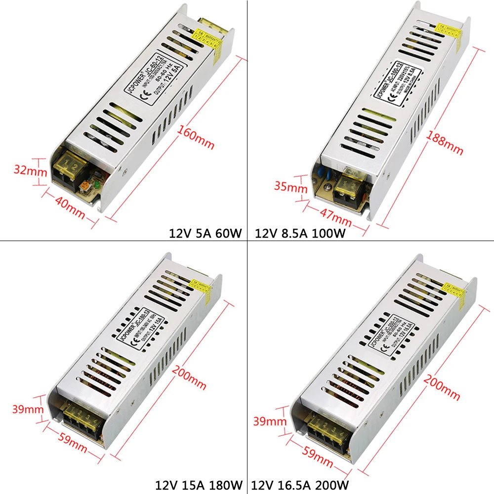 DC 12 В 5A/8.5A/10A12.5A/15A/16.5A/20A/30A длинный тонкий световой трансформатор Светодиодная
