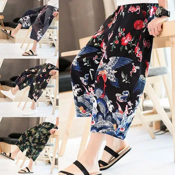 

Spring and Summer Men's Big Size National Style Hallen Pants Seven-minute Pants pantalones hombre streetwear joggers sweatpants