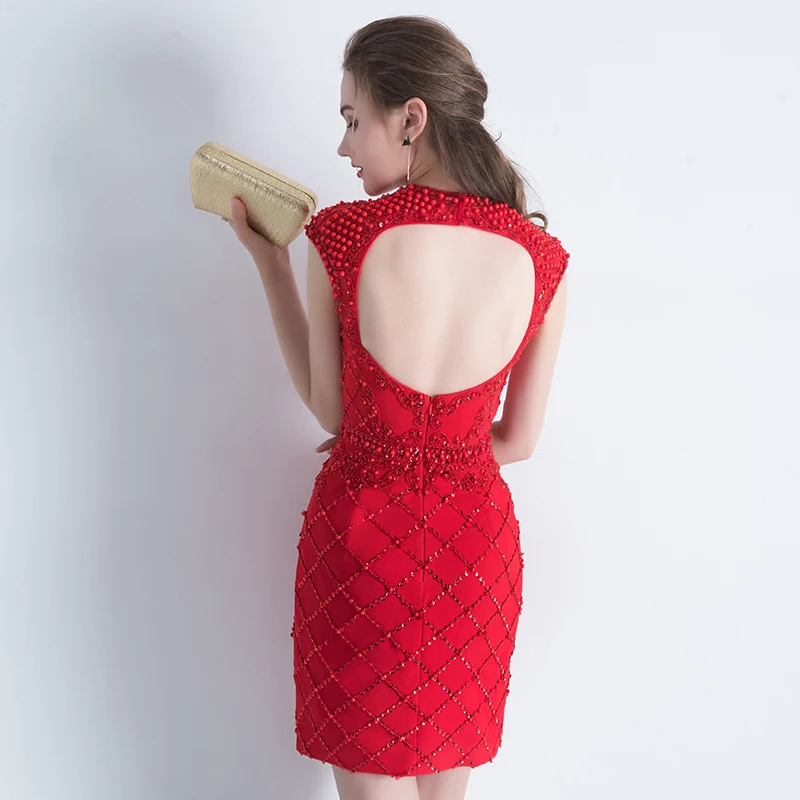 Женское платье SSYFashion черное кружевное с коротким шлейфом и открытой спинкой для