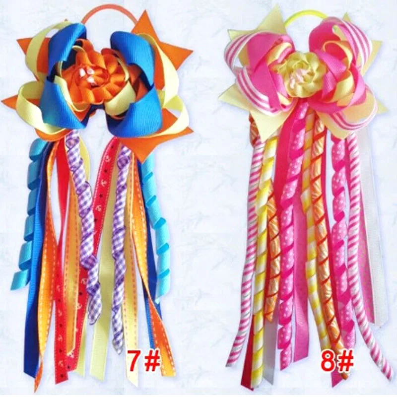 

50 BLESSING Girl 4.5" Colorful Rose Ponytail Hair Bow Elastic Pony Streamers