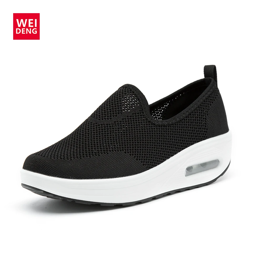 

WeiDeng Spring Autumn 2018 Women Vulcanize Shoes Breathable Air Mesh Causal Shoes Waterproof Wedges Platform Vulcanize Shoes