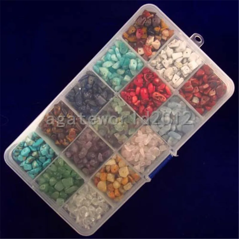 Пластиковая коробка входит в комплект) натуральные чипсы нерегулярные 7~ 8 мм Ассорти в коробке набор бусины Кристалл энергии камень Исцеление мощность 15 цветов