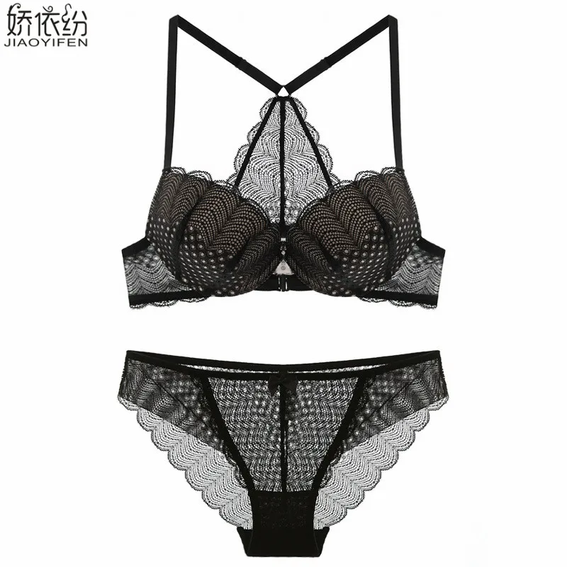 French new sexy front closure bra set lace women sexy leak back ...