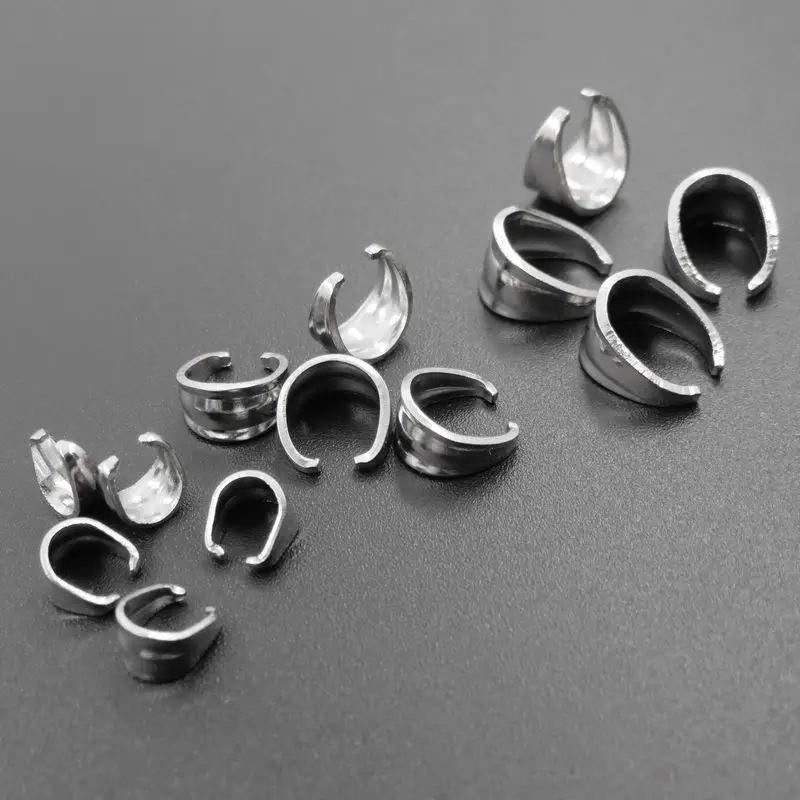 

3sizes 100pcs Silver Tone Embossing Pinch Bail Clip Stainless Steel Pendant Hook Clasp Jewelry Connector Findings Strong