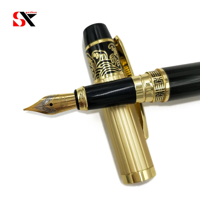 

Yushun Fountain Pen Ink pen Meduim Nib Golden and Black Color Business office supplies