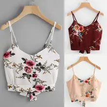 KANCOOLD, топы, футболки, высокое качество, само завязывается на спине, v-образный вырез, цветочный принт, короткий, Camisole, футболка, летние топы для женщин 2018MA7