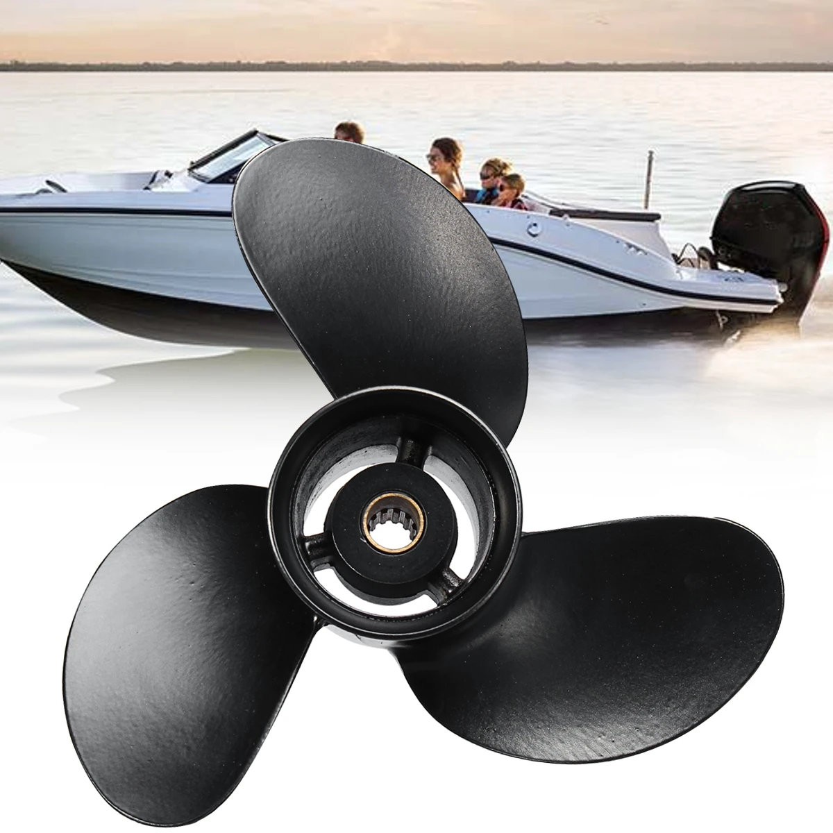 

3B2W64517-1 8.5X9 Boat Outboard Propeller for Tohatsu Nissan-Mercury 8-9.8HP Aluminum Alloy 3 Blades Black 12 Spline Tooths