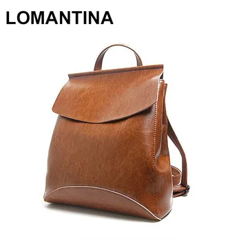 

LOMANTINA Brand High Quality Oil Wax Leather Women Backpacks Casual Backpack For Teenage Girls Bags Female Shoulder Bag