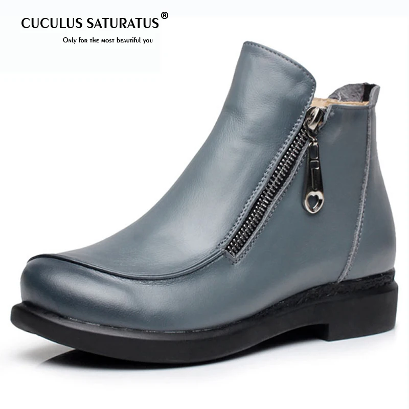 

Cuculus 2019 New Autumn lady Winter Short Flat Heels Shoes Genuine Leather Boots Side Zipper Women Ankle Boots 1859