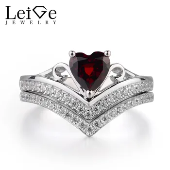 

Leige Jewelry Real Natural Garnet Ring January Birthstone Engagement Ring Heart Cut Red Gemstone Solid 925 Sterling Silver Gifts