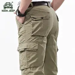 Ниан джип 2017 Весна для мужчин's повседневное бренд хаки брюки 100% натуральный хлопок прямые штаны Человек Лето Плюс размеры армейский