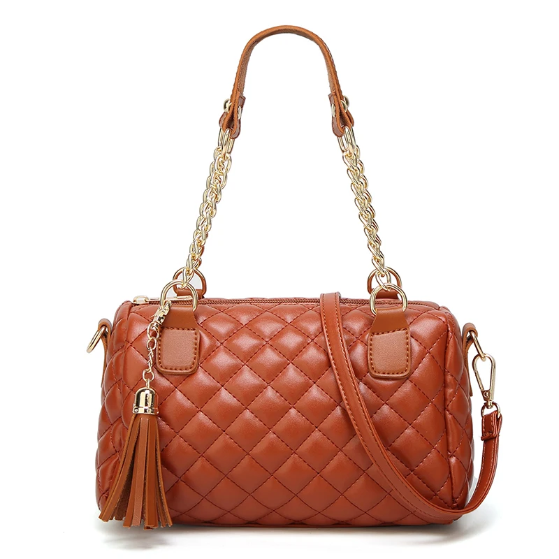 YUFANG, модные женские большие сумки с вышивкой, Дамская Роскошная сумочка, Женская клетчатая сумка на плечо с цепочкой, большая стеганая модная повседневная сумка - Цвет: Brown