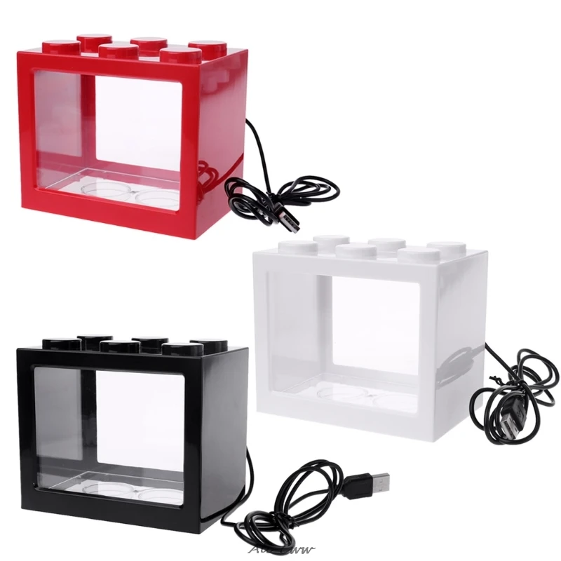 

USB Mini Aquarium Fish Tank With LED Lamp Light Betta Fish Fighting Cylinder Mini Shape Decor indoor