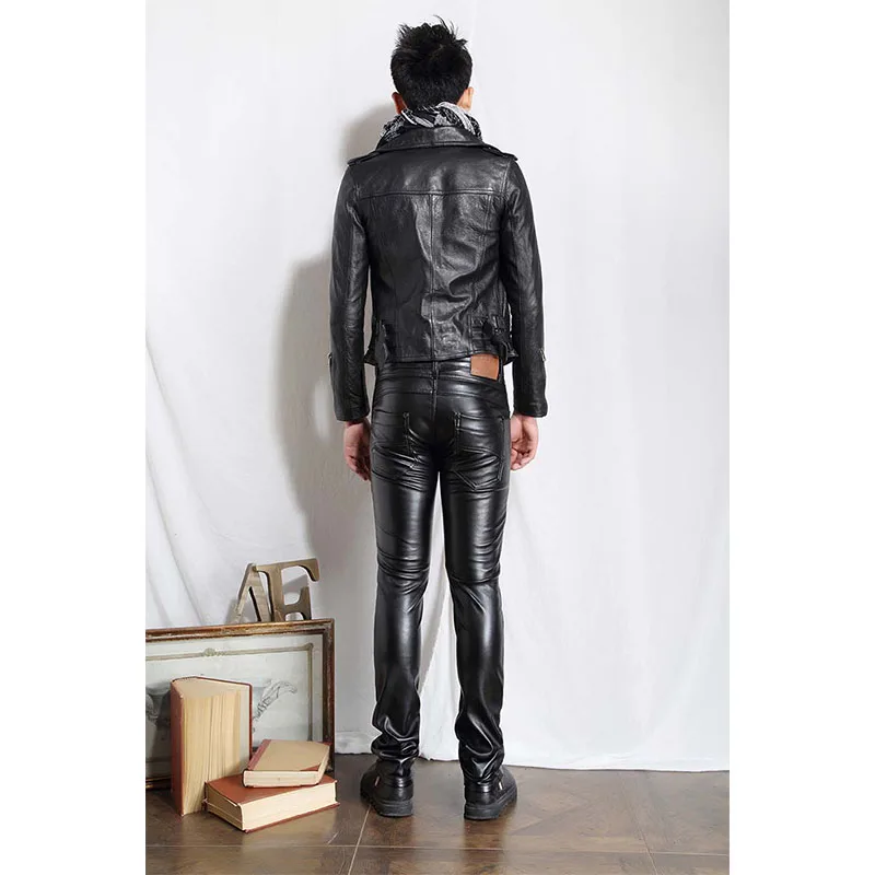 Pu Leather Trousers Men Skinny Leather Pants Fashion Designer Slim Fit Motorcycle Mens Faux Leather Pants Size 28-36 (4)