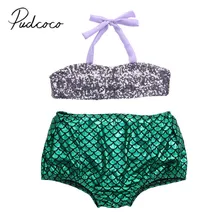 Брендовый купальный костюм принцессы для маленьких девочек, бикини, купальный костюм, шифоновый купальный костюм из 2 предметов с блестками, От 2 до 5 лет