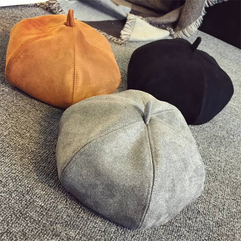 

Women Winter Hats Beret Flat Cap Fashion Berets  Faux Suede Pumpkin Hat Woman Caps Hats for Women Beanie Bone Boina SL4