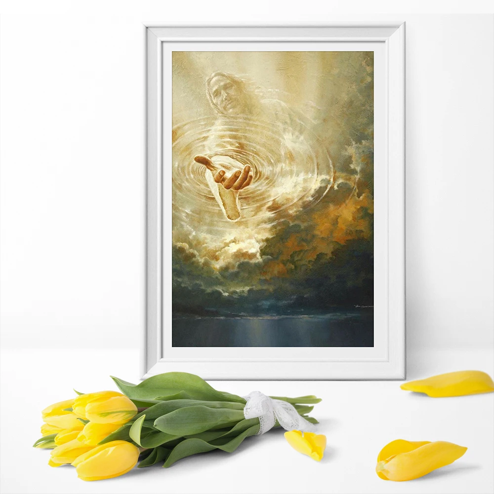 

Art Picture The Hand of God Poster Canvas Print Jesus Reaching Into Water Canvas Painting Art Wall Home Decoration Unframed