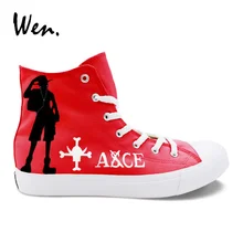 Вэнь Вулканизированная обувь Ручная роспись one piece Portgas D Ace Luffy's Hat Сникеры с рисунком в виде граффити картина в красных тонах парусиновая шнуровка на плоской подошве