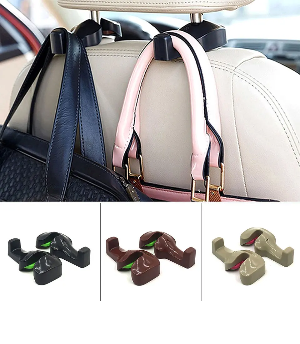 2pcs Car Seat Seat Headrest Hanger Hooks for Hanging Cloth Bags Universal Auto Organizer Car Back Seat Mount Hook Holder Clips (1)