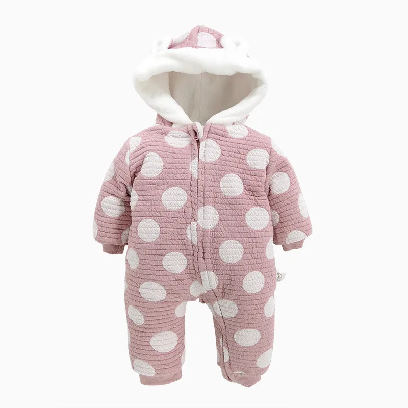 Bay Boys and Baby Girls Polka Dot Hooded Rompers Newborn Cotton Comforatable Class A Jumpsuits Long Sleeve Winter Outwear17
