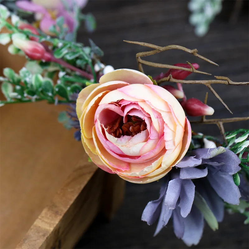 Rose Flower Wreath Wedding Bridal Artificial DIY Flower Wreath Crown Party Girl Bride Hairband Kids Girls Hair Accessories