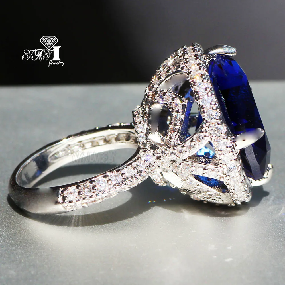 YaYI Jewelry Princess Cut 15*15mm Huge Blue Sapphire Zircon Silver Color Engagement Wedding Heart Rings silver ring wedding rings silver rings silver heart ring Gifts 705