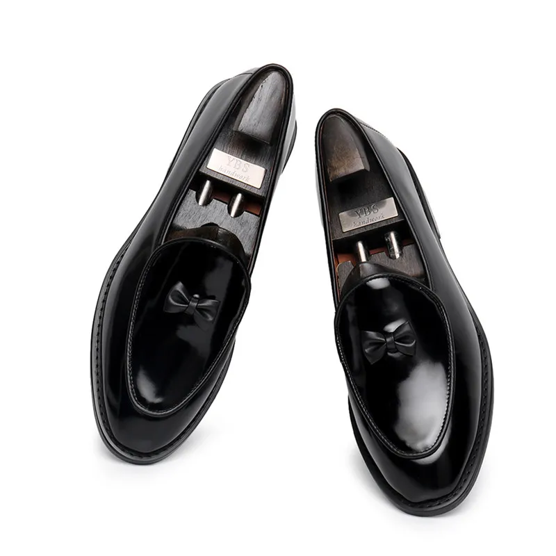 Italy Street Smoking Shoes Business Men Formal Leather Shoes Casual Bows Slip-on Loafers for Wedding Party Club Office Wearing