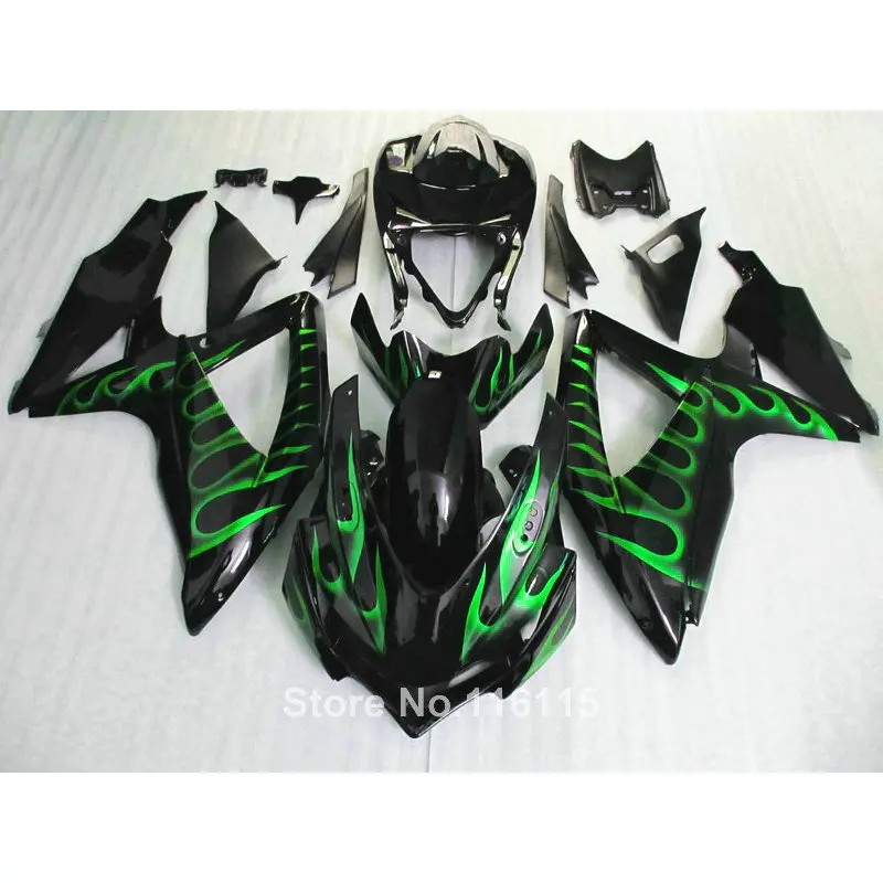 

High grade fairing kit for SUZUKI K8 K9 GSXR 600 700 2008 2009 2010 GSXR600 GSXR750 08 09 10 green flames black fairings