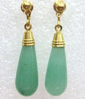 

wb001 Natural Light Green Jade Yellow Gold Plated Drop Earrings