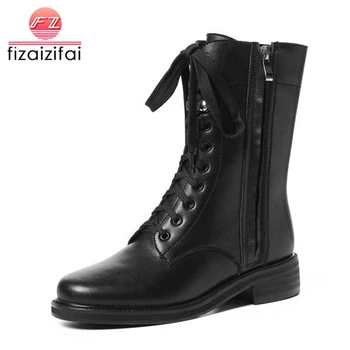 

Coolcept Women Winter Boots Ankle Genuine Leather Shoes Woman Lace Up Zipper Flats Boots Luxury Fashion Punk Shoes Size 34-40