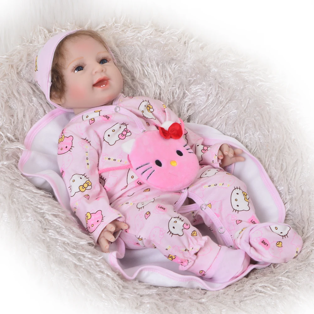 

22 Inch Newborn Smiling Doll Lovely Soft Body Silicone Reborn Dolls Babies For Girl Children's Day Gifts Cloth Body Reborn bebe