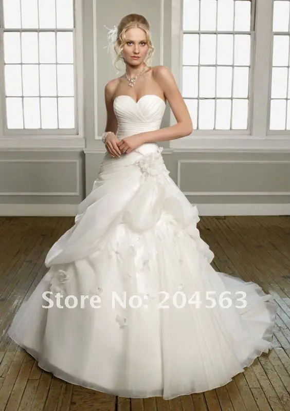 

Free Shipping Sweetheart A Line Handmade Flower Wedding Dress any size/color