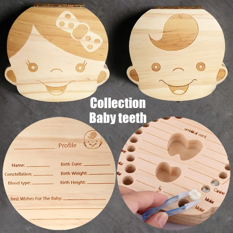 Tooth box organizer for baby save Milk teeth Wood storage Collecting teeth gifts umbilical cord lanugo creative for kid Boy Girl