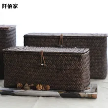 3 размера, европейская креативная соломенная плетеная корзина ручной работы с крышкой из ротанга, ящик для хранения, держатель для мелочей, домашний декор