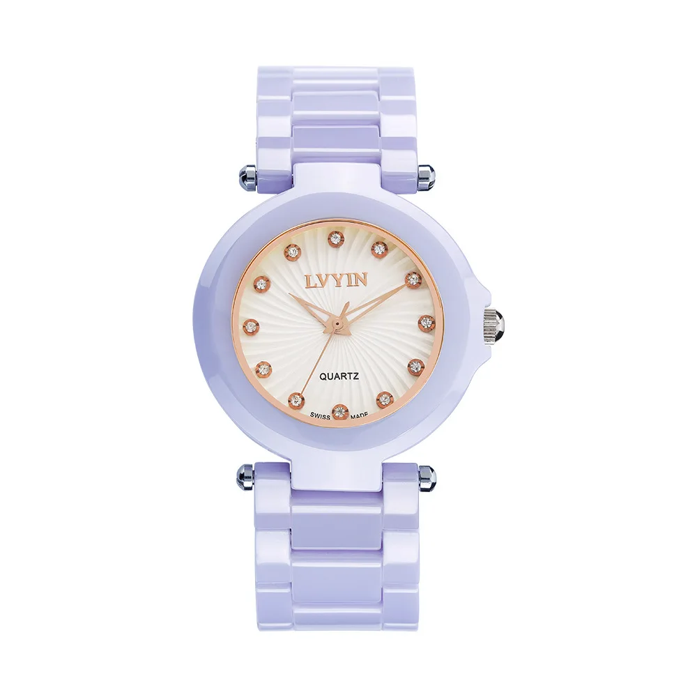 

lvyin brand ladies watches waterproof quartz diamond luxury womens clocks ceramic white purple woman wristwatch