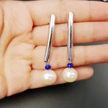 Lii Ji AA+ 10-11 мм пресноводный жемчуг лазурит бусины 925 пробы Серебряные длинные висячие причудливые женские украшения лучший подарок