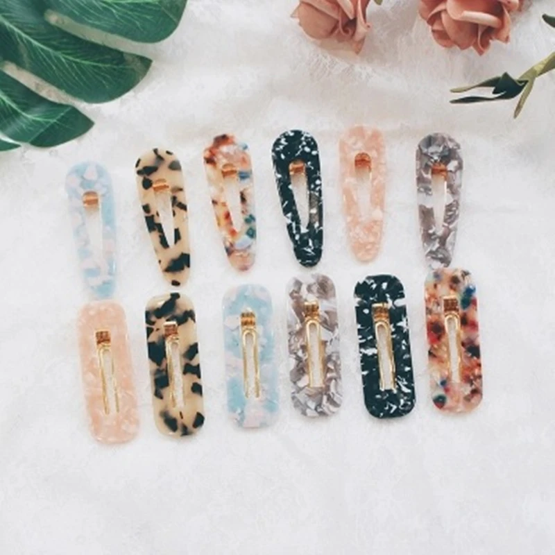

2PCS Fashion lovely Women Acrylic Hollow Waterdrop Rectangle Hair Clips Leopard Hairpin BB Pin Barrette Hair Accessories