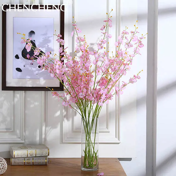 CHENCHENG, 5 шт./лот, 100 см, искусственный цветок Oncidium Hybridum, ветка, букет, свадебные, для дома, вечерние, украшение, Осенний Декор - Цвет: Pink