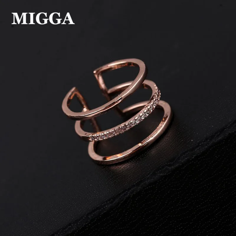 

MIGGA Rose/White Gold Color Multilayer Cubic Zirconia Pave Geomtric Fashion Ring Women Party Jewelry