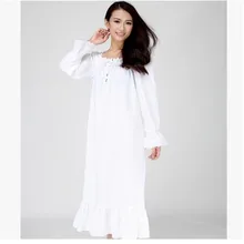 Women Nightgowns Long White Night Dress Woven Cotton Thin Spring And Summer Night-Robe Women’s Sleep Lounge Sleepshirts