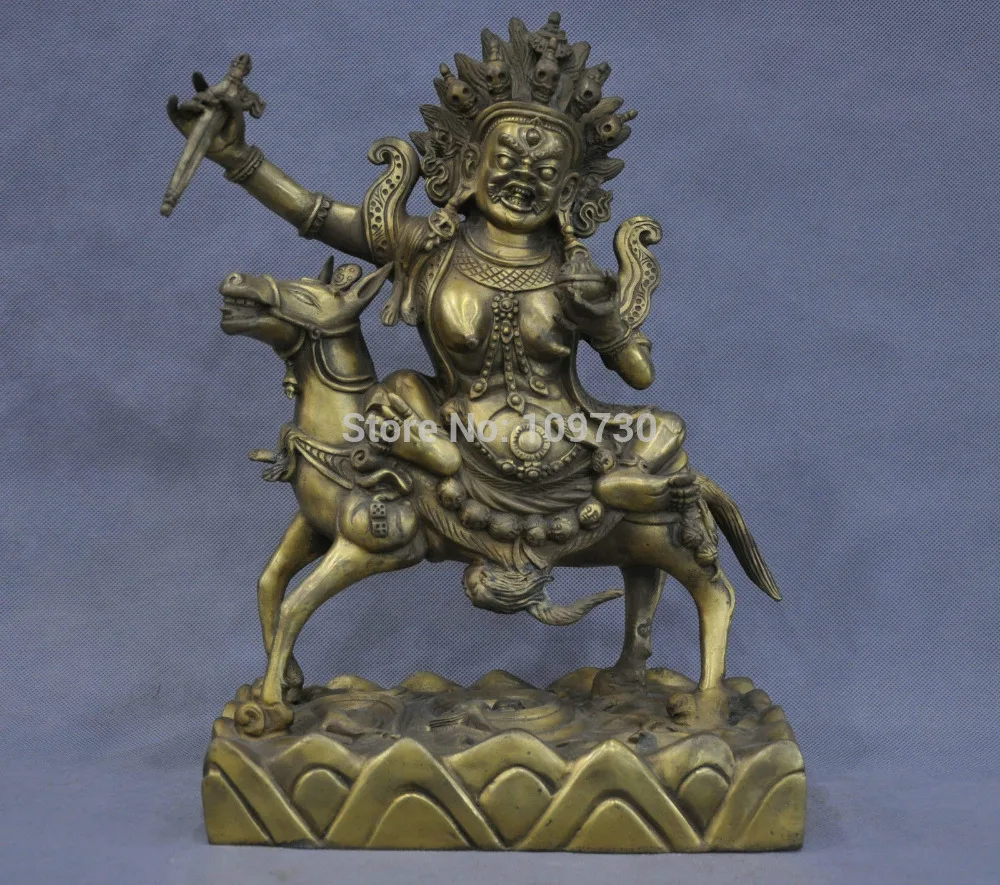 

001932 14'' China Tibet Palden Lhamo Protector Buddha Ride Horse Bronze Statue