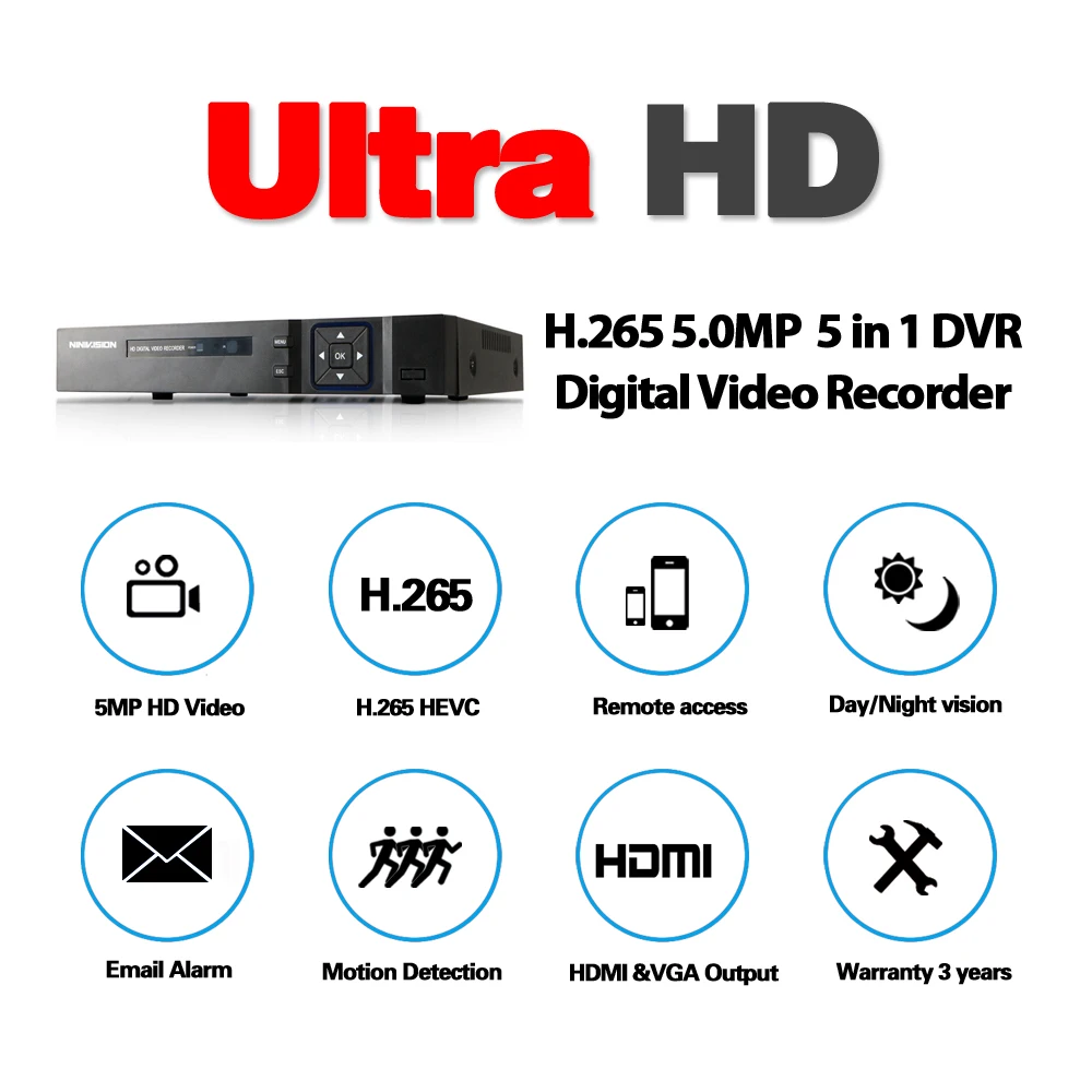 H.265 5MP AHD DVR NVR XVR CCTV 4Ch 8Ch 16Ch 1080P 4MP 5MP гибридный видеорегистратор безопасности камера Onvif RS485 Coxial контроль P2P
