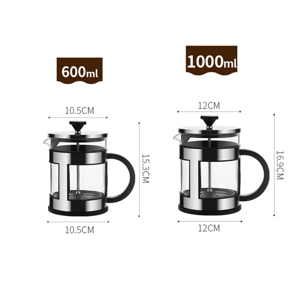 1 шт 600/1000 мл нержавеющая сталь Французский пресс Кофе чайник стеклянный фильтр для чайника Кофе чайник
