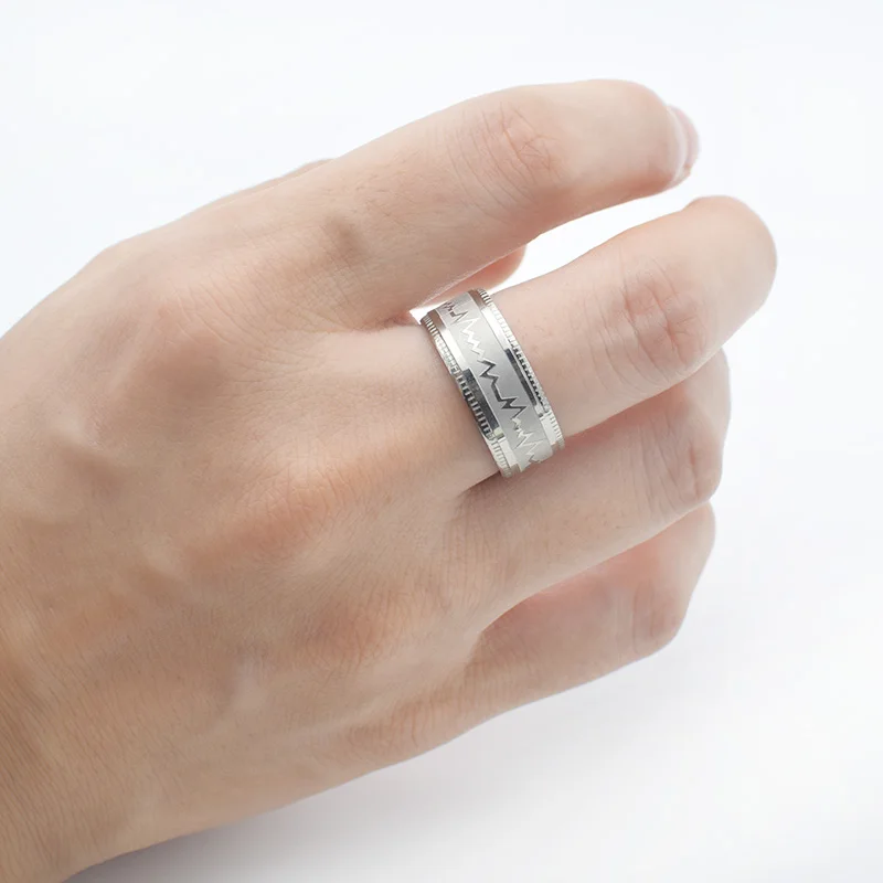 Винтажные серебряные цветные стальные волнистые кольца женские ширина 8 мм Мода электрокардиограмма сердце Свадебные кольца из нержавеющей стали мужские ювелирные изделия