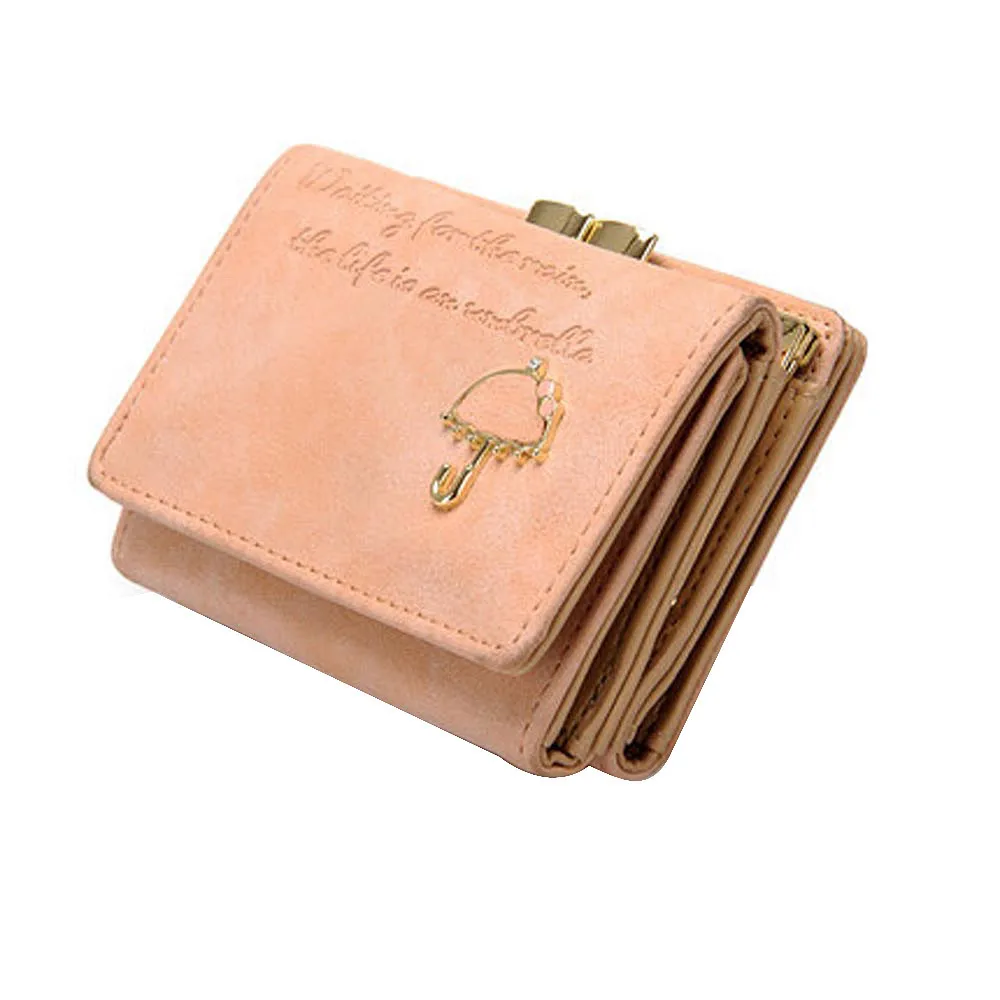 Модный кошелек для монет, кожаный женский бумажник с зонтиком, клатч на кнопке, кошелек для девушек, короткая сумочка, сумка для денег - Цвет: as picture