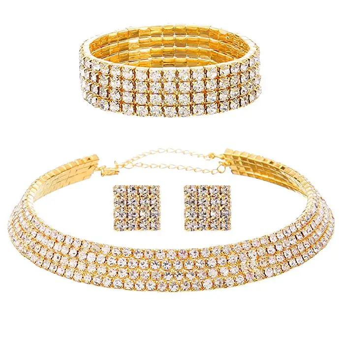 Fancy Love Crystal Rhinestone Bridal Necklace Earrings Jewelry Sets (3)