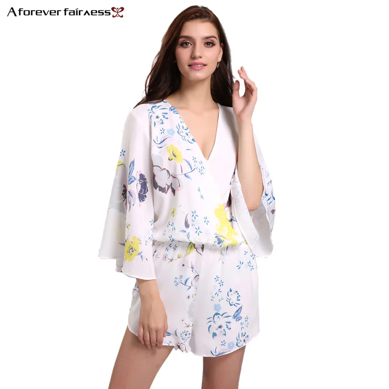 Chiffon Surplice Floral Short Playsuits