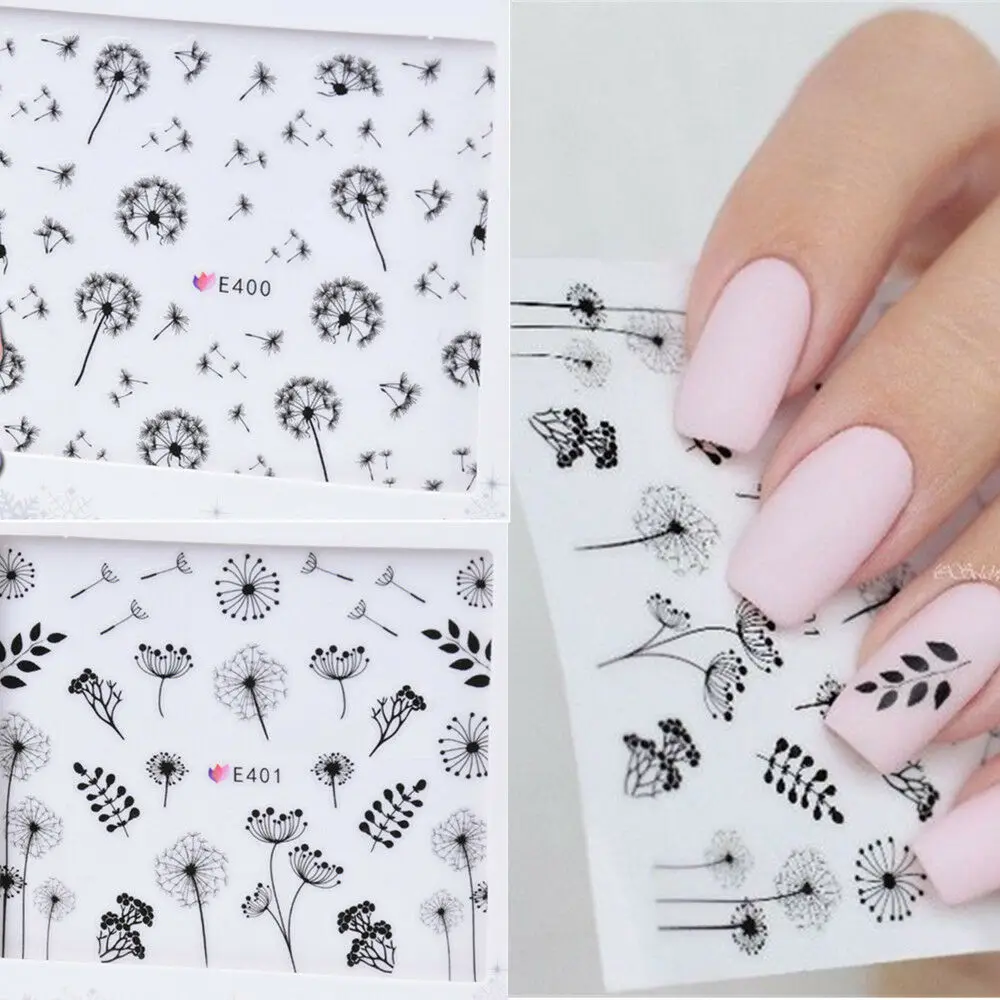 

2 Pcs/Set 3D Nail Sticker Dandelion Flower Adhesive Nail Art Transfer Decals Tip Pegatinas De Unas Al Agua Película Para Unhas