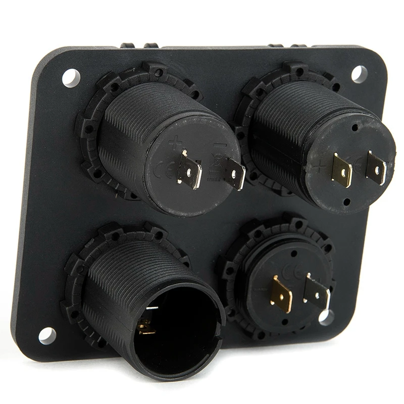 4 Port Waterproof 2 Micro USB Car Charger Adapter Cigarette Lighter Socket Plug Rocker Switch Panel + LED Voltage Display
